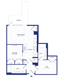 1 bed, 2 baths, 829 sqft, $2,573