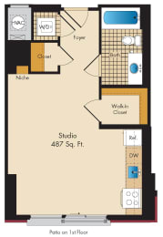 Studio, 1 bath, 487 sqft, $1,845