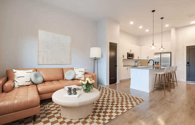 Living Area and Kitchen with Hard Surface Flooring