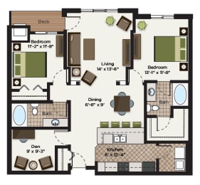 2 beds, 2 baths, 1,298 sqft, $1,933