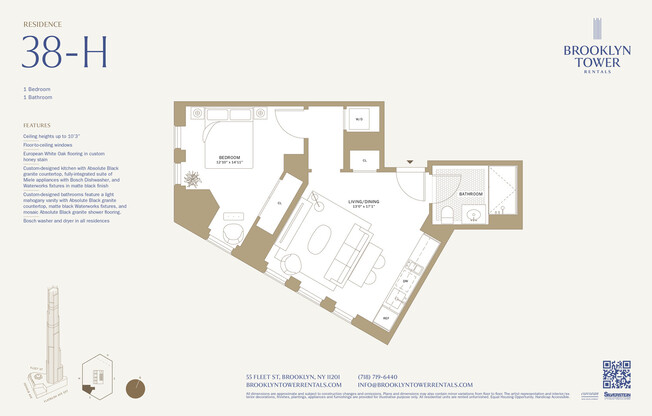 1 bed, 1 bath, $5,383, Unit 38H