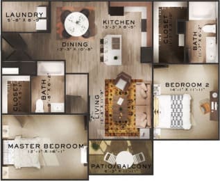 2 beds, 2 baths, 1,176 sqft, $1,596