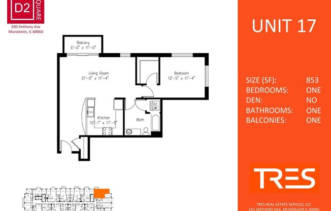 1 bed, 1 bath, 853 sqft, $1,890, Unit 517