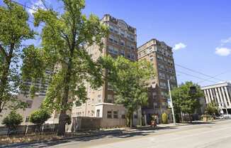 a view of the property building from the street at Malloy Apartment Homes, Seattle, WA