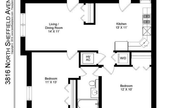 2 beds, 1 bath, 854 sqft, $2,750, Unit 3816S-1E