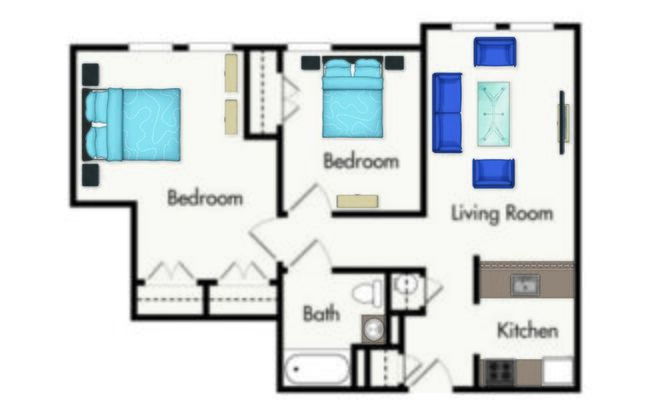 2 beds, 1 bath, 747 sqft, $1,195