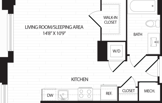 Studio, 1 bath, 488 sqft, $2,180, Unit 523
