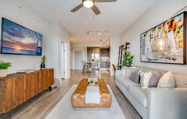 a living room with a couch and a coffee table