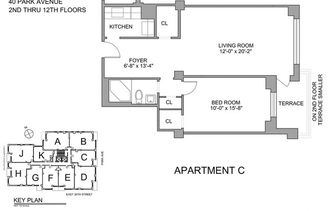 1 bed, 1 bath, 612 sqft, $5,950, Unit 11C