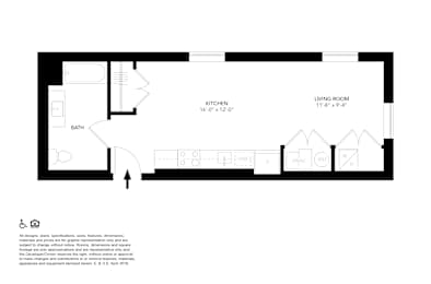 Studio, 1 bath, 496 sqft, $1,350
