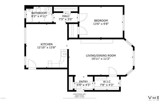 1 bed, 1 bath, 800 sqft, $1,095, Unit 7664-2W