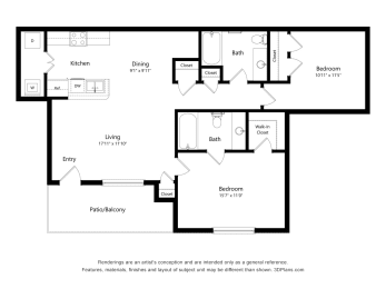 2 beds, 2 baths, 912 sqft, $1,332