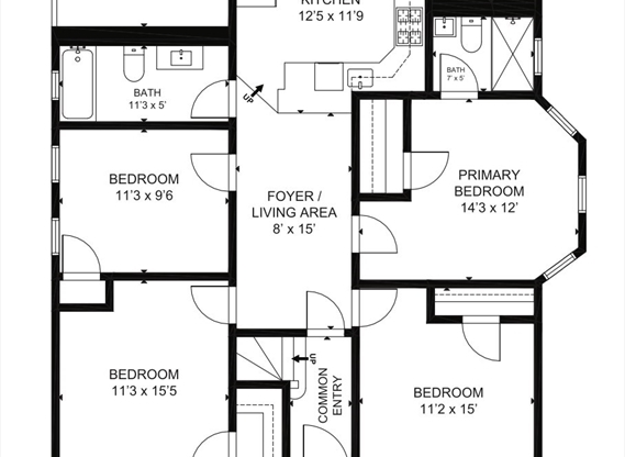 4 beds, 2 baths, 1,200 sqft, $4,100, Unit 1