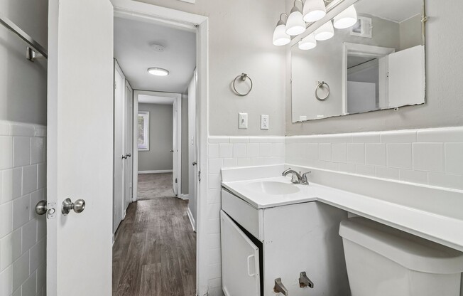 Step into modern elegance with our spacious bathroom featuring contemporary fixtures and bright, inviting design. The Preserve On Conley Apartments offers a perfect blend of comfort and style. Schedule your tour today to see it in person!