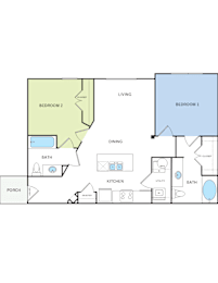 2 beds, 2 baths, 952 sqft, $1,260