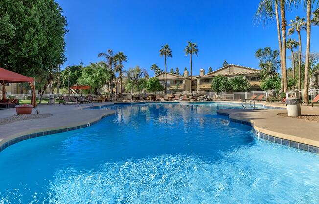 a pool next to a body of water