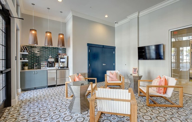 Resident lounge with coffee bar at Central Island Square, South Carolina, 29492
