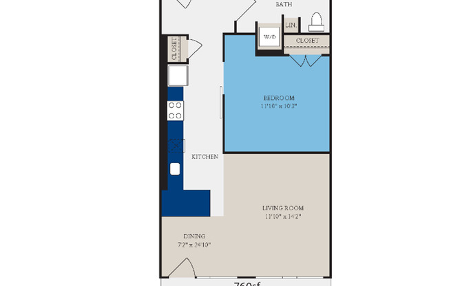 1 bed, 1 bath, 760 sqft, $1,350, Unit W216
