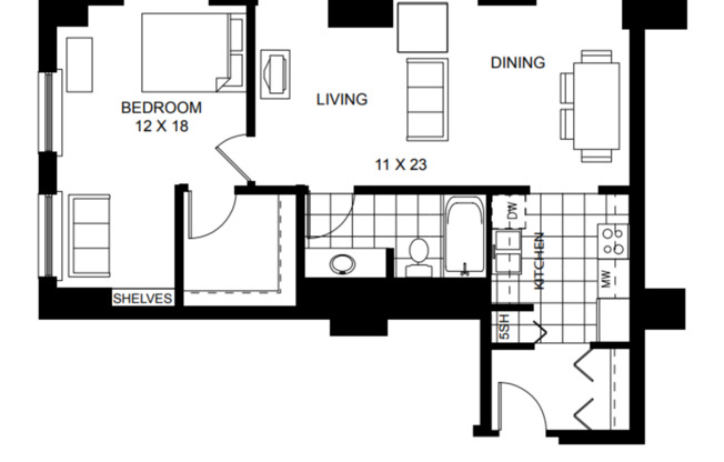 1 bed, 1 bath, 972 sqft, $1,299