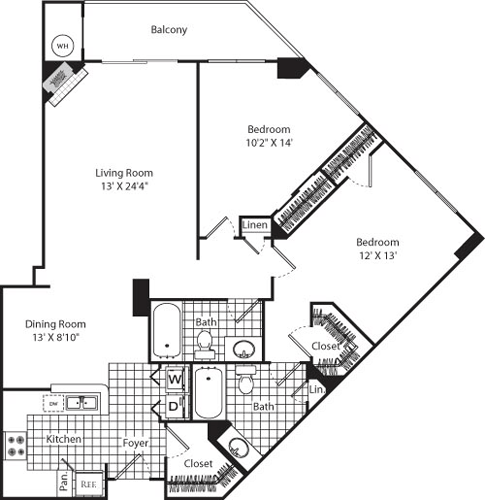 2 beds, 2 baths, 1,194 sqft, $3,605, Unit 1213