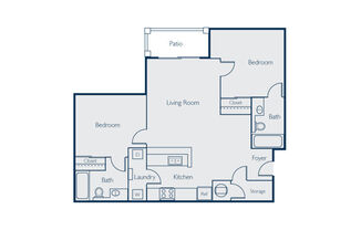 2 beds, 2 baths, 962 sqft, $1,392