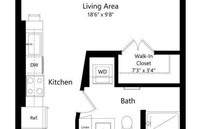 Studio, 1 bath, 471 sqft, $1,112