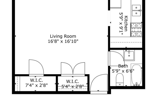 Studio, 1 bath, 440 sqft, $1,000, Unit 7