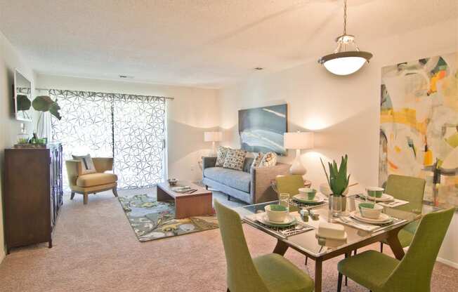 Living Room With Dining Area at Lakecrest Apartments, PRG Real Estate Management, Greenville, South Carolina