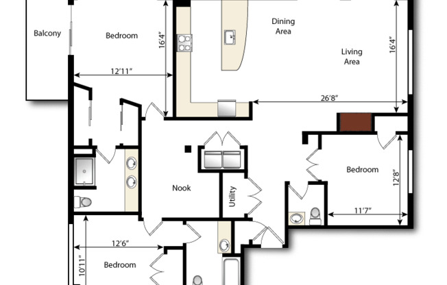 3 beds, 2.5 baths, 1,745 sqft, $3,795, Unit 401