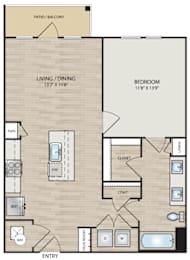 1 bed, 1 bath, 748 sqft, $1,744