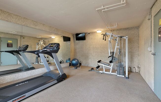 Apartments for Rent in Sherman Oaks - Brody Terrace - Fitness Center with a Bench Press Machine and a Treadmill