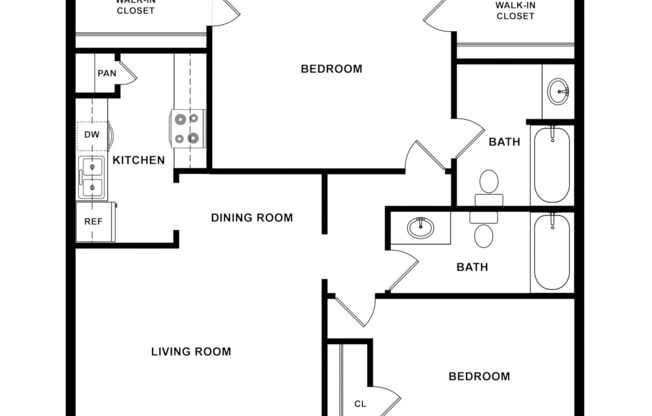 2 beds, 2 baths, 806 sqft, $1,370