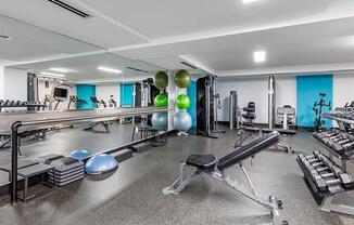 the gym at the lobby of the building