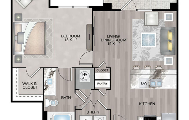 1 bed, 1 bath, 709 sqft, $1,040