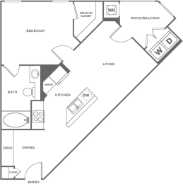 1 bed, 1 bath, 630 sqft, $2,057