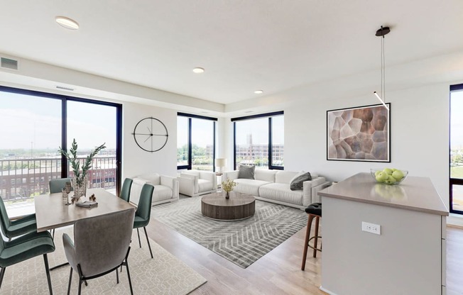 a living room with a couch and a table
