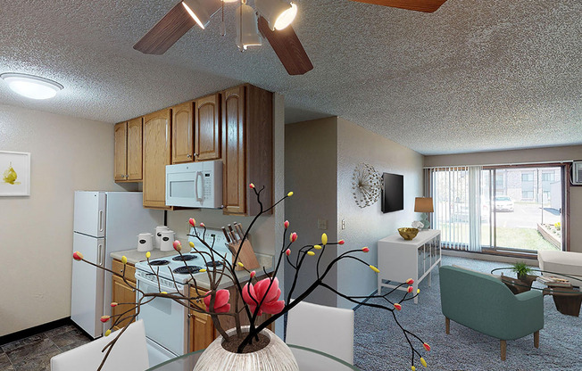Mountain View Apartments - Kitchen, Dining Room, Living Room