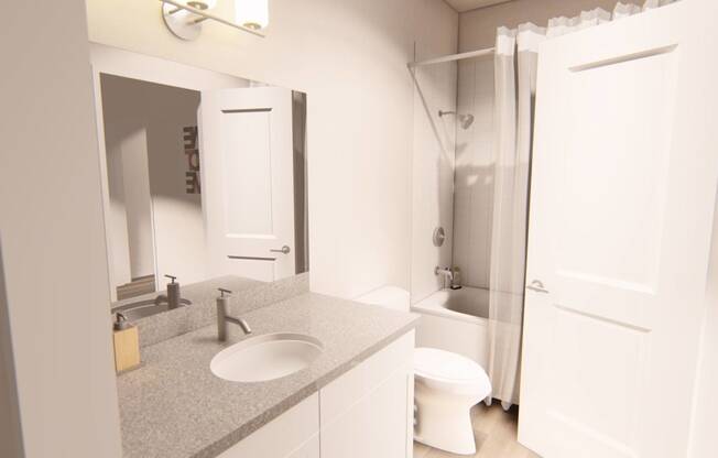 a bathroom with a sink toilet and shower at Brownstones at Palisade Park Townhomes, Colorado