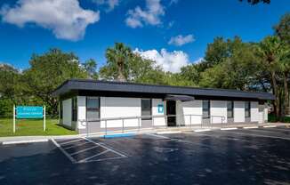 Clubhouse exterior at Halcyon Apartments