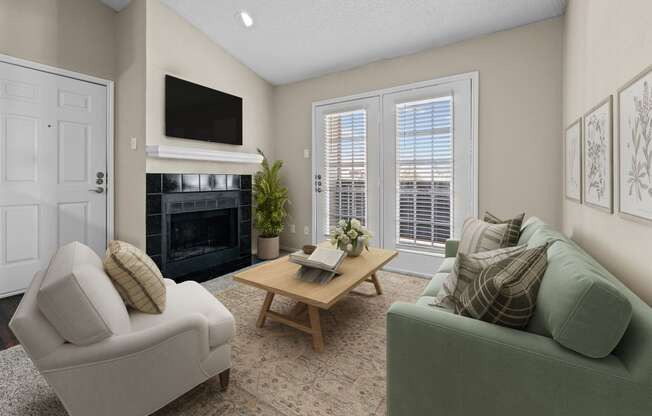 a living room with two couches and a coffee table