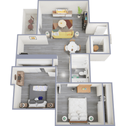 2 beds, 1 bath, 854 sqft, $1,257