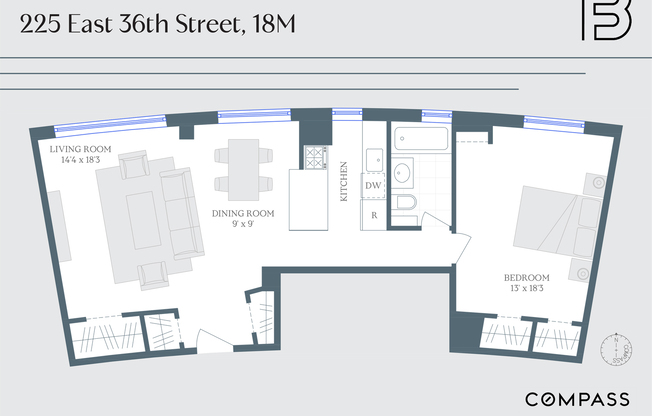 1 bed, 1 bath, $4,000, Unit 18M