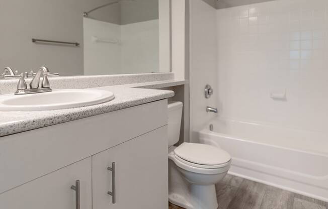 the preserve at ballantyne commons apartment bathroom with sink toilet and shower