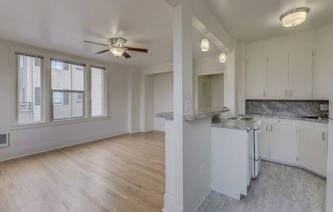 Updated Studio Kitchen & Living Space at Stockbridge Apartment Homes, Seattle, WA