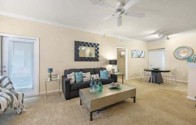 a living room with a couch and a coffee table