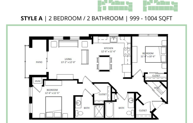 2 beds, 2 baths, 999 sqft, $1,550, Unit 325