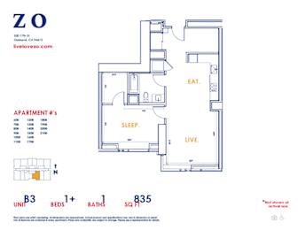 1 bed, 1 bath, 835 sqft, $2,561