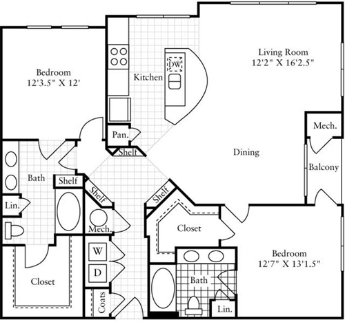 2 beds, 2 baths, 1,305 sqft, $2,490, Unit 4051