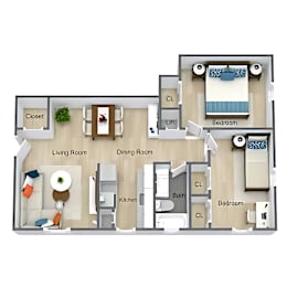 2 beds, 1 bath, 819 sqft, $1,300