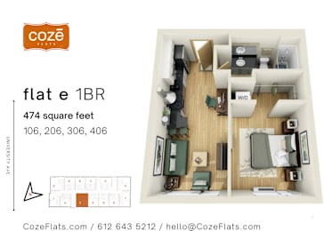 1 bed, 1 bath, 474 sqft, $1,495